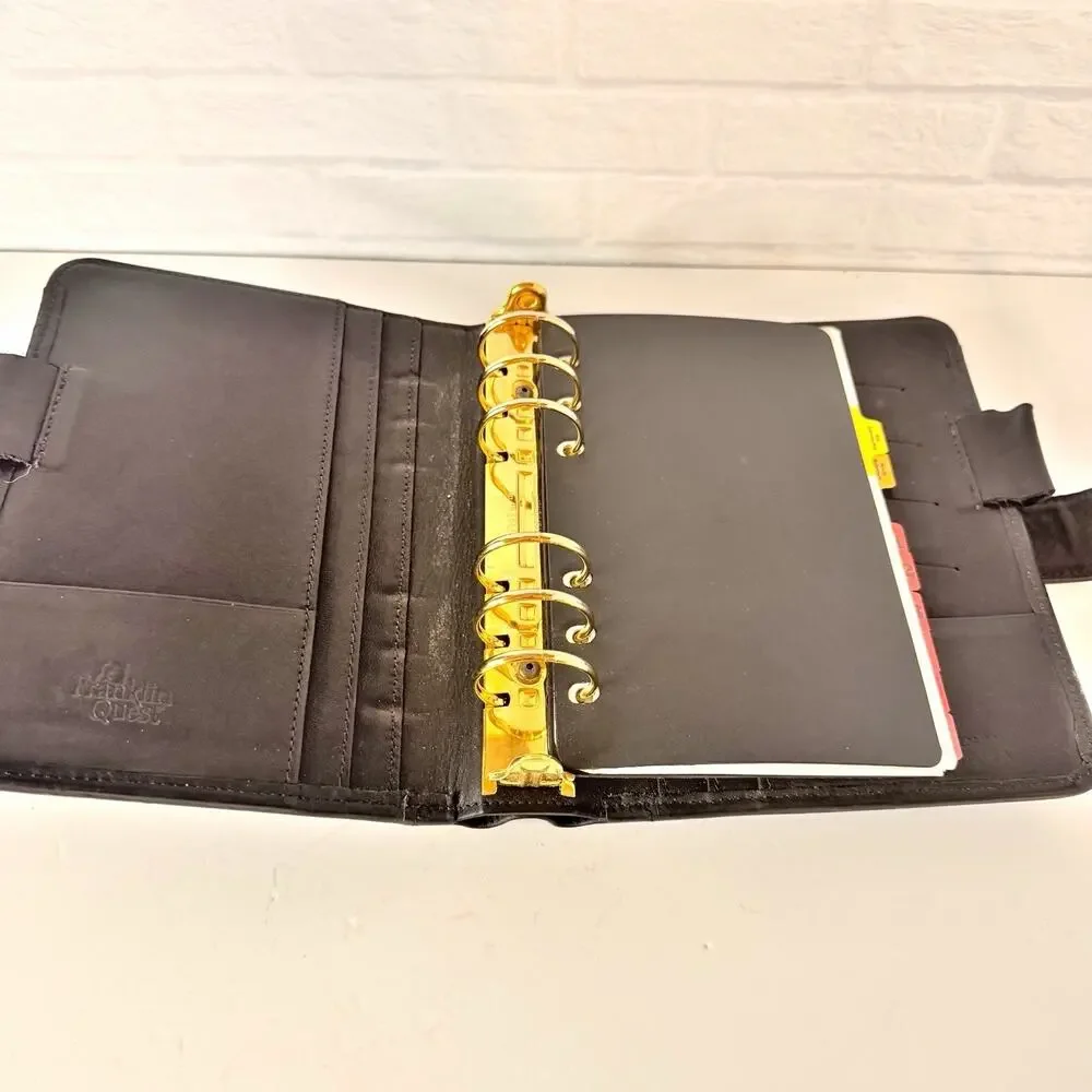Franklin Quest Full Grain Nappa Leather Day Planner Black 6 Ring 6